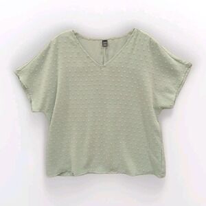 Shein Chiffon Top Textured Dots Size XL Mint Green Short Sleeve‎ Lightweight